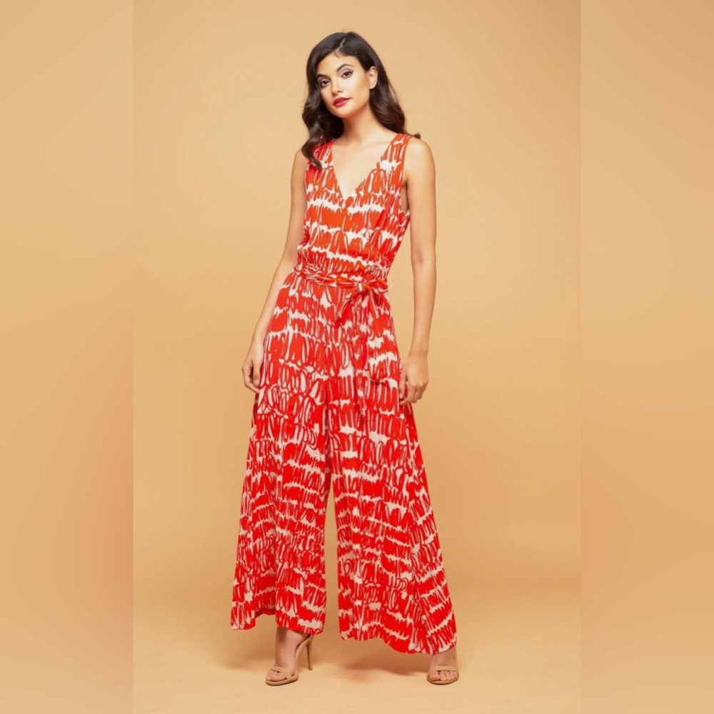 Eva Franco Sunny Palazzo Jumpsuit - Red Script